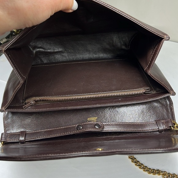Gucci Vintage 1970’s Smooth Brown Leather Chain Shoulder Clutch Bag - Picture 11 of 14
